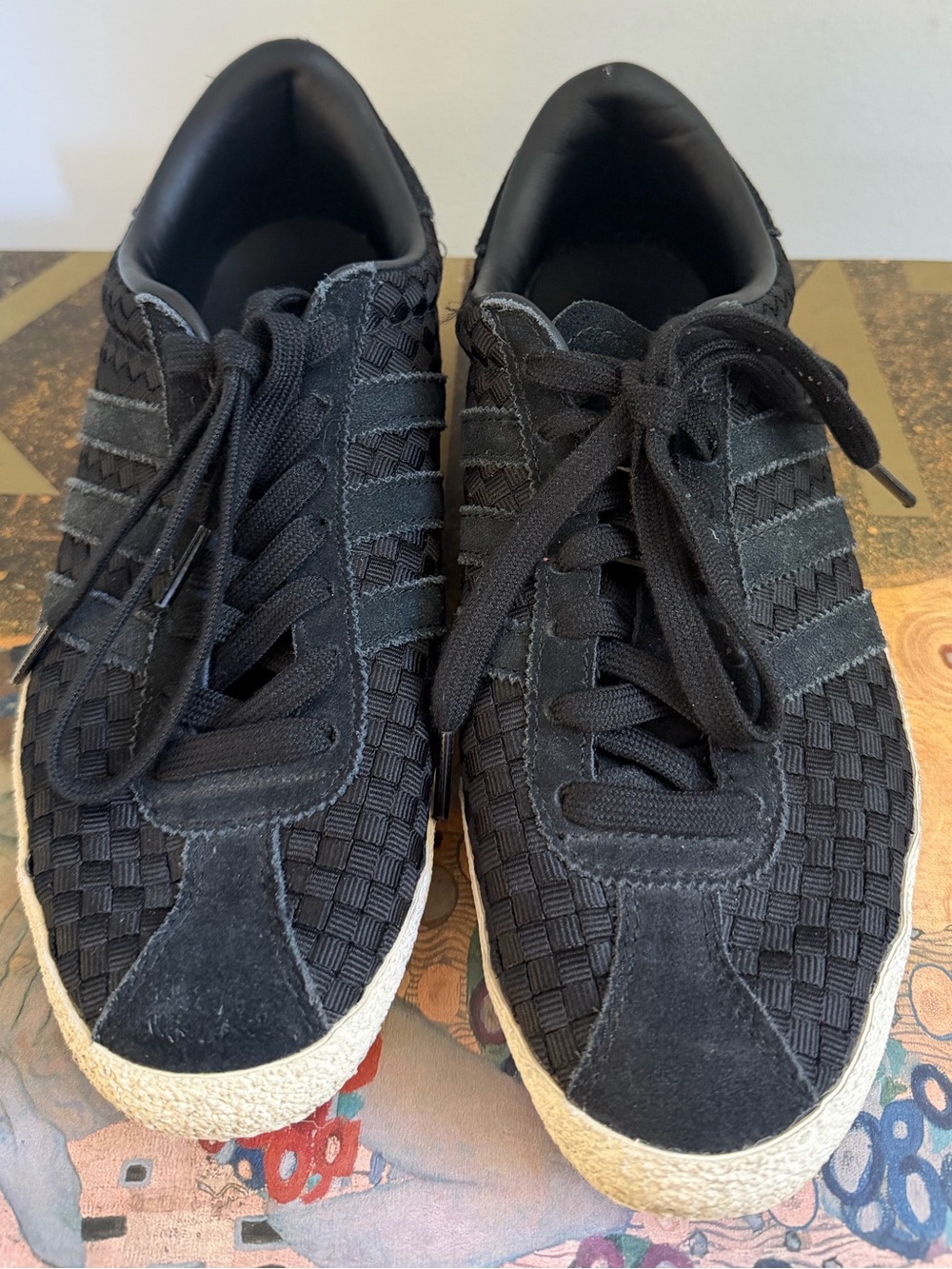 🖤🇩🇪 ADIDAS Sneakers Black Woven Low-Top Travel Comfy Mens 8.5 Unisex Women 10